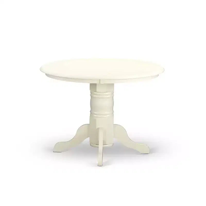 3-Pc Linen white Solid Wood Top - Round Upholstered Dining Room Set - Seats 4