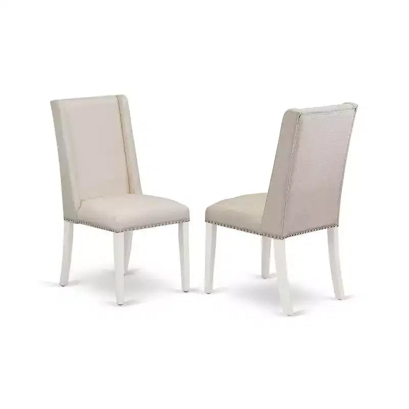 3-Pc Linen white Solid Wood Top - Round Upholstered Dining Room Set - Seats 4