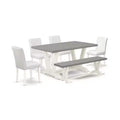 HomeStock 6-Pc Rectangle Natural Oak Finish Solid Wood Top Dining Table with 1-Bench, 4-Chairs