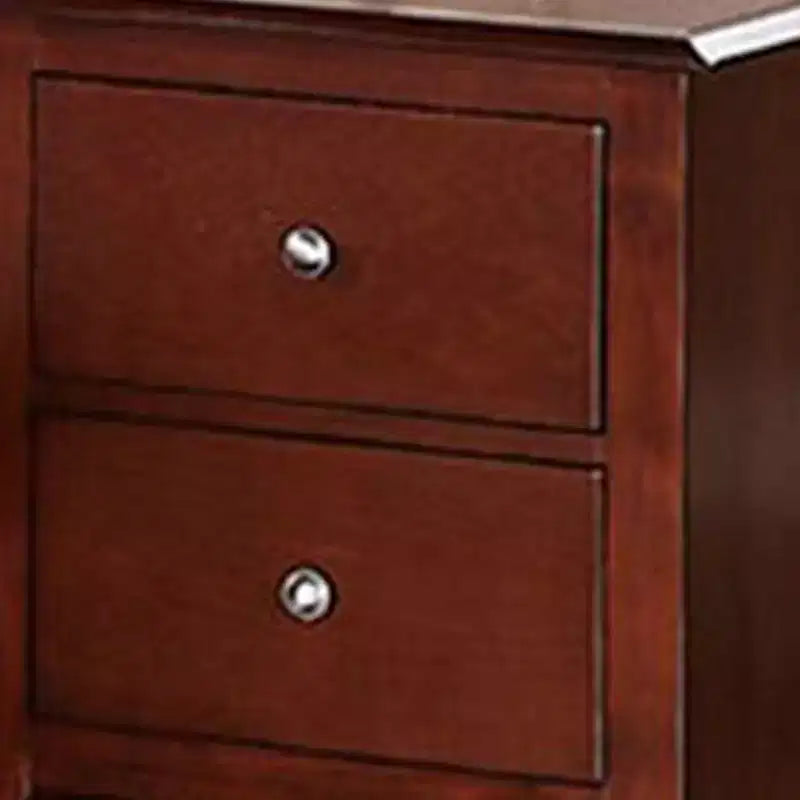 25 Inches 2 Drawer Wooden Nightstand with Metal Pulls, Brown