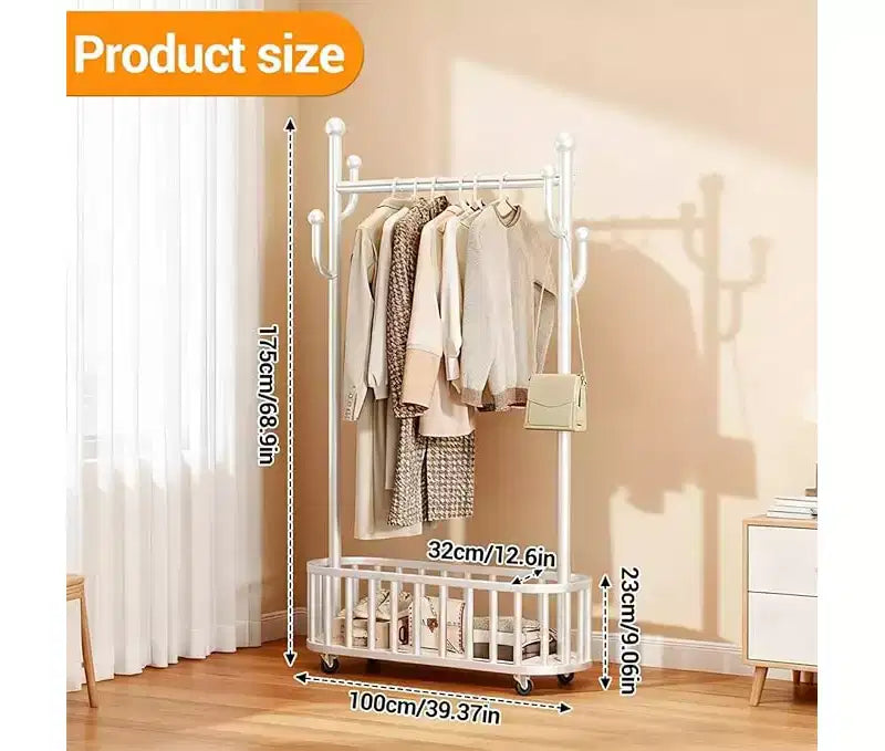 Portable Heavy Duty Clothes Rail, Movable Clothes Rack on Wheels with Storage Shelf, Metal Clothing Rail for Hanging Garments, for Bedroom,Laundry