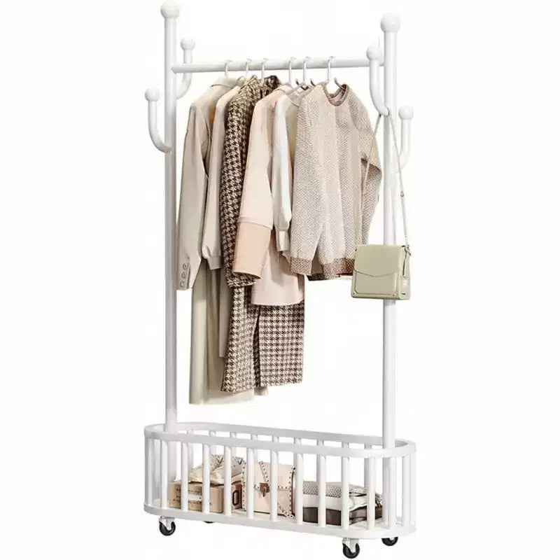 Portable Heavy Duty Clothes Rail, Movable Clothes Rack on Wheels with Storage Shelf, Metal Clothing Rail for Hanging Garments, for Bedroom,Laundry