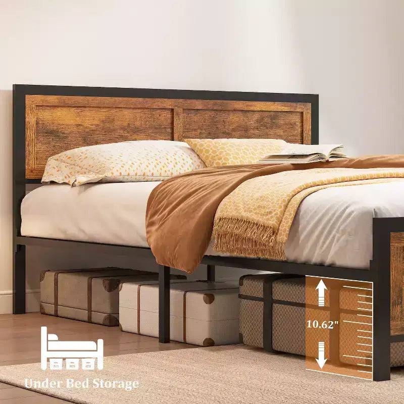retro-style board bed frame is suitable for mattresses ranging from 10 inches to 14 inches in height,