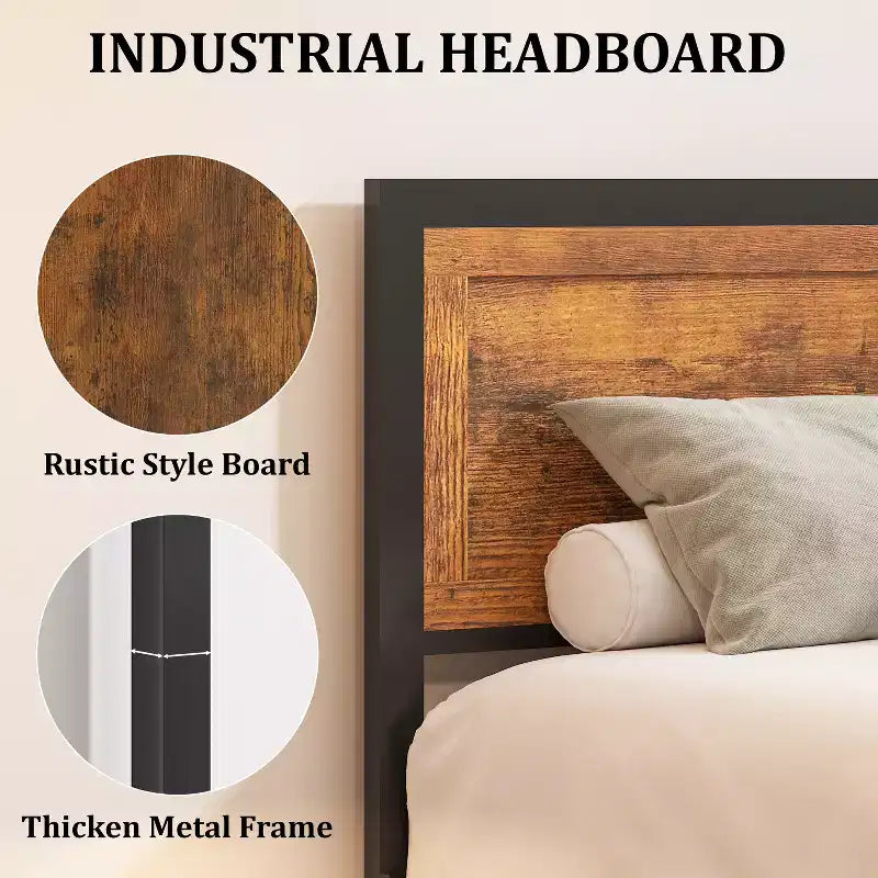 retro-style board bed frame is suitable for mattresses ranging from 10 inches to 14 inches in height,