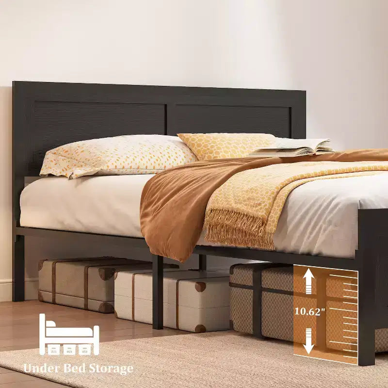 retro-style board bed frame is suitable for mattresses ranging from 10 inches to 14 inches in height,