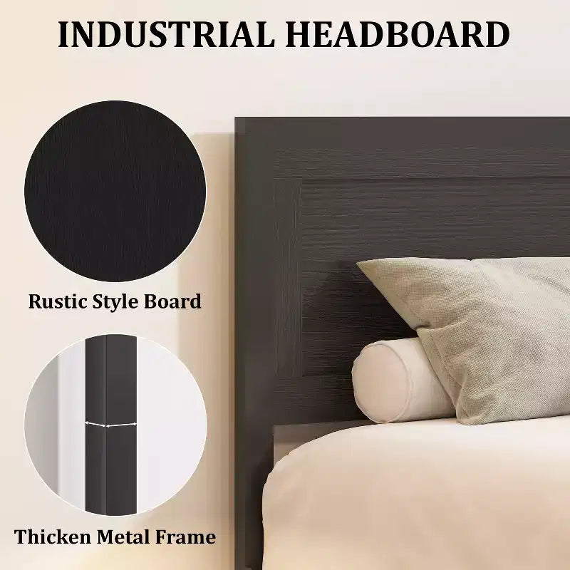 retro-style board bed frame is suitable for mattresses ranging from 10 inches to 14 inches in height,