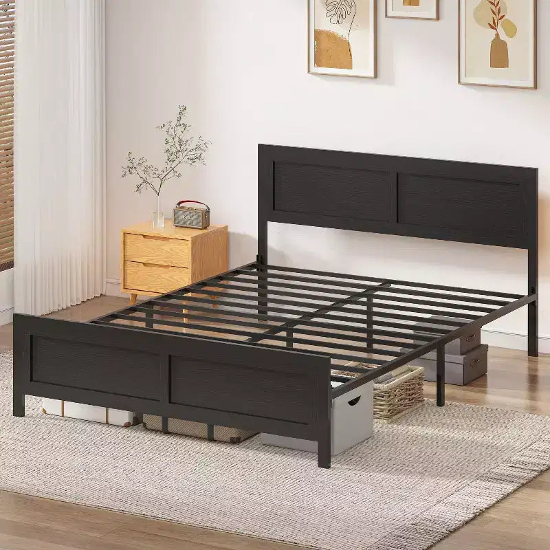 retro-style board bed frame is suitable for mattresses ranging from 10 inches to 14 inches in height,