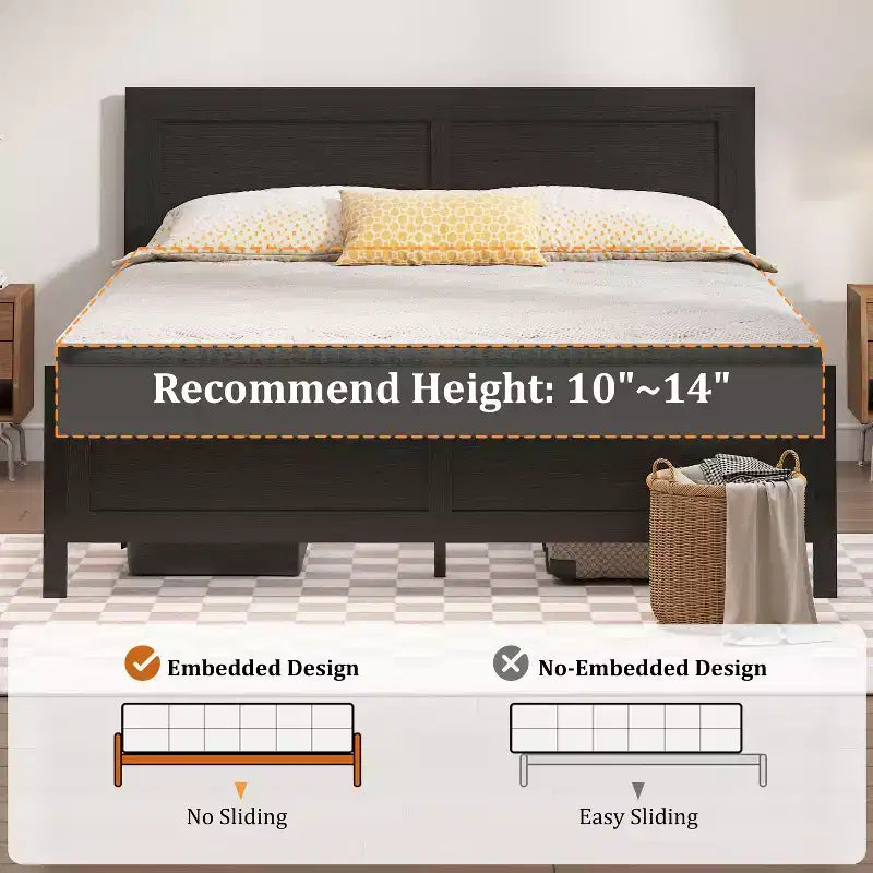 retro-style board bed frame is suitable for mattresses ranging from 10 inches to 14 inches in height,