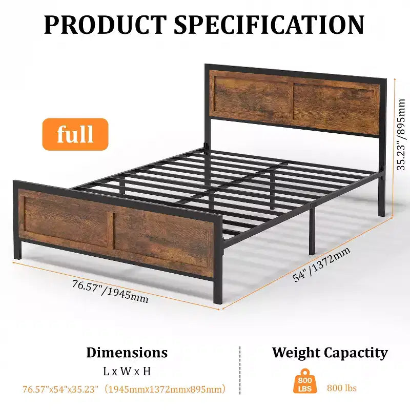retro-style board bed frame is suitable for mattresses ranging from 10 inches to 14 inches in height,