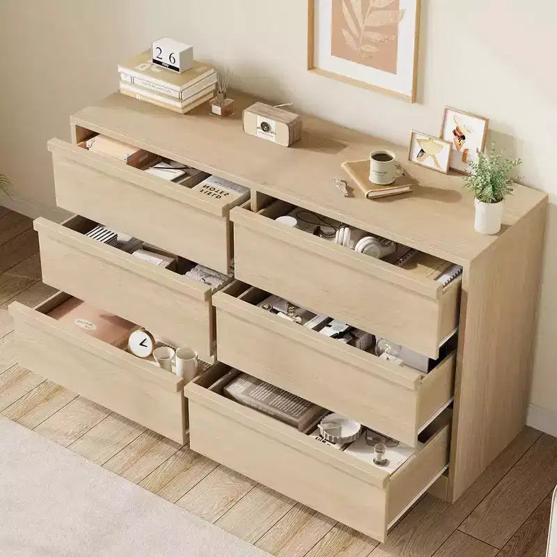 6 Drawer Dresser for Bedroom, Modern Double Dresser Organizer with 6 Drawers, Wooden Chest of Drawers for Living Room, Hallway, Entryway