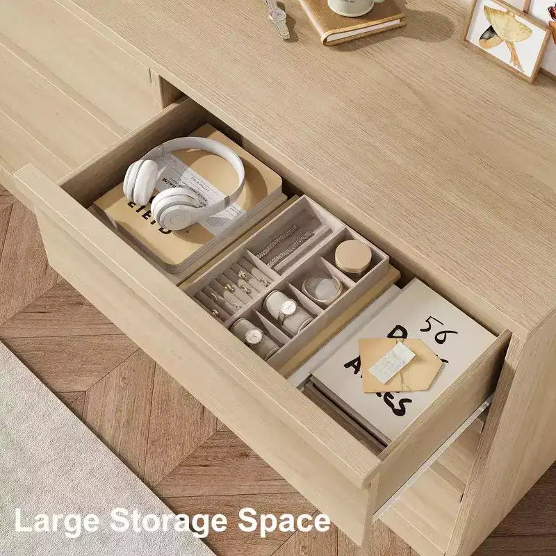 6 Drawer Dresser for Bedroom, Modern Double Dresser Organizer with 6 Drawers, Wooden Chest of Drawers for Living Room, Hallway, Entryway