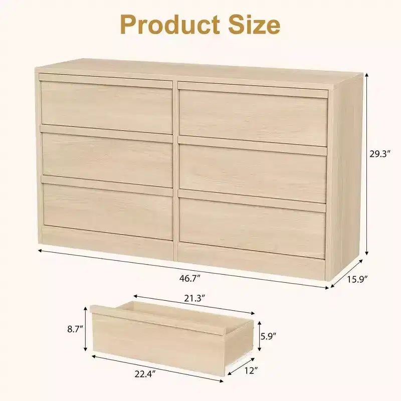 6 Drawer Dresser for Bedroom, Modern Double Dresser Organizer with 6 Drawers, Wooden Chest of Drawers for Living Room, Hallway, Entryway