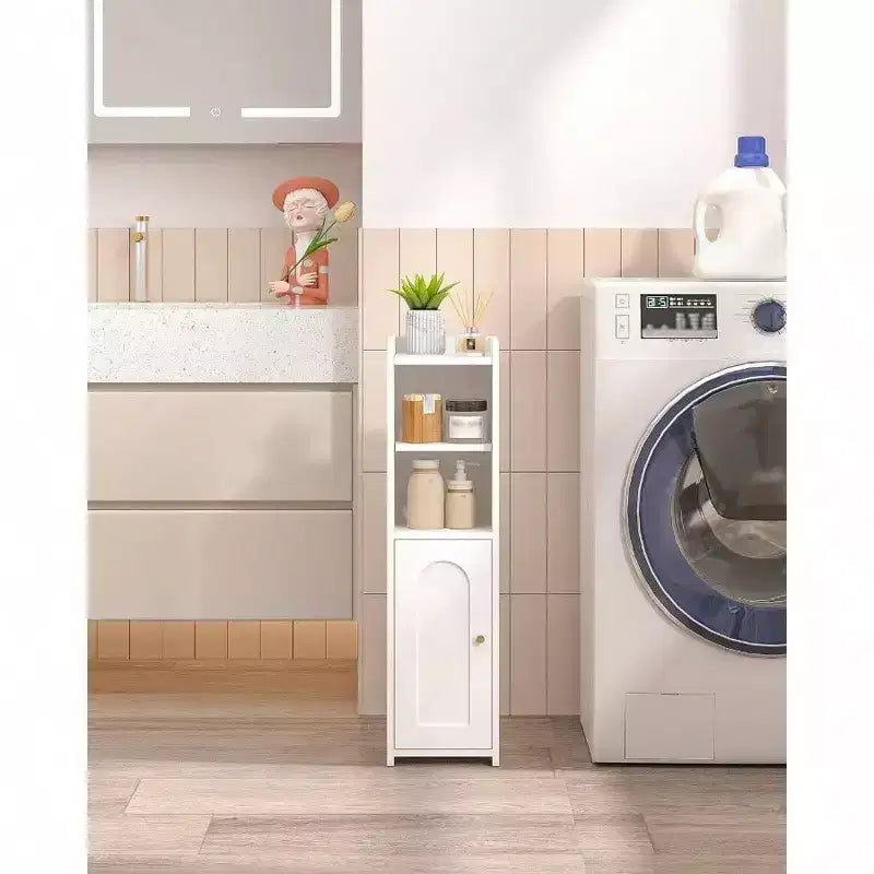 Bathroom Storage Cabinet Corner Floor Cabinet with Doors Adjustable Shelf Narrow Toilet Paper Cabinet Small Spaces White