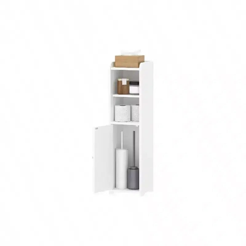 Bathroom Storage Cabinet Corner Floor Cabinet with Doors Adjustable Shelf Narrow Toilet Paper Cabinet Small Spaces White
