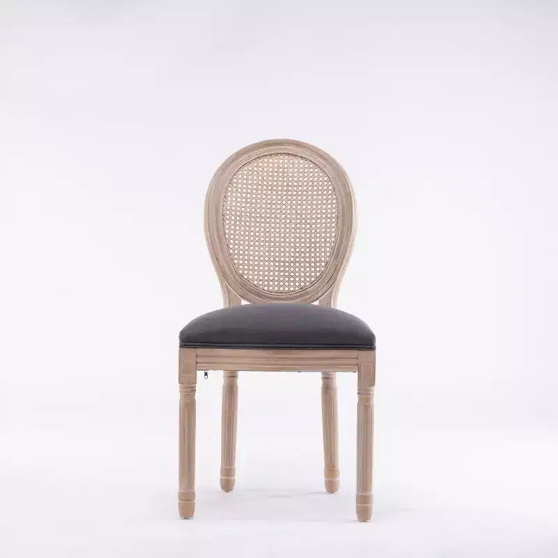 Set of 2 French Rustic Upholstered Dining Chairs with Rattan Back, Farmhouse Solid Wood Armless Kitchen Chairs for Dining Room-Panipeachy