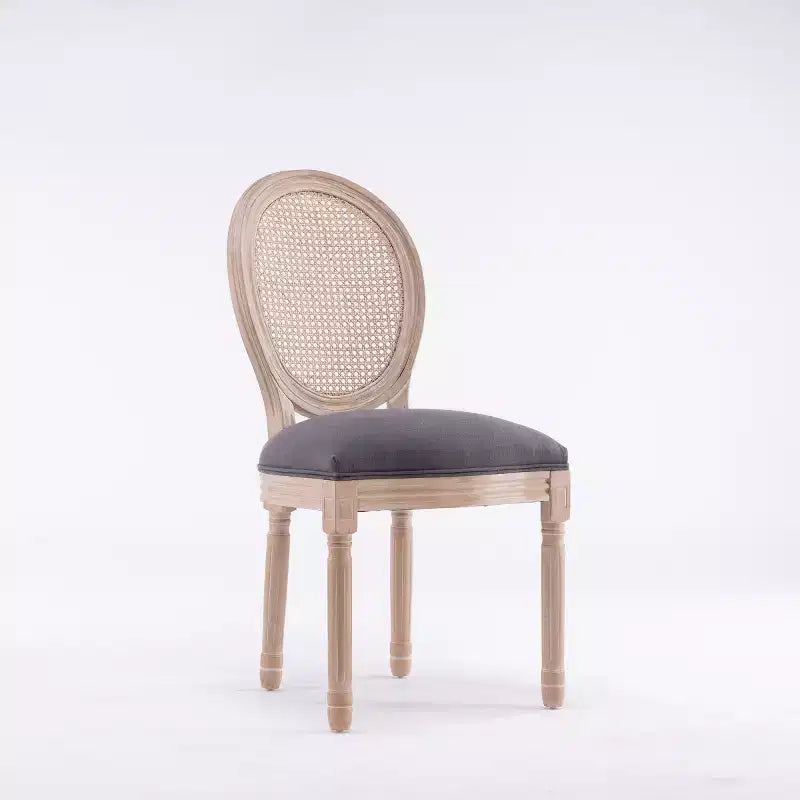 Set of 2 French Rustic Upholstered Dining Chairs with Rattan Back, Farmhouse Solid Wood Armless Kitchen Chairs for Dining Room-Panipeachy