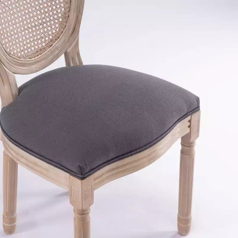 Set of 2 French Rustic Upholstered Dining Chairs with Rattan Back, Farmhouse Solid Wood Armless Kitchen Chairs for Dining Room-Panipeachy