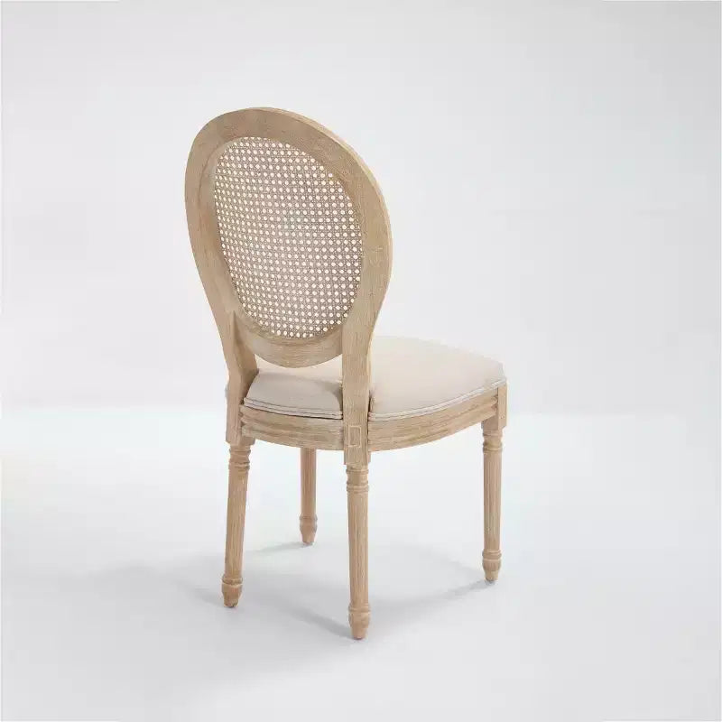 Set of 2 French Rustic Upholstered Dining Chairs with Rattan Back, Farmhouse Solid Wood Armless Kitchen Chairs for Dining Room-Panipeachy