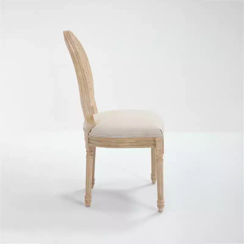 Set of 2 French Rustic Upholstered Dining Chairs with Rattan Back, Farmhouse Solid Wood Armless Kitchen Chairs for Dining Room-Panipeachy