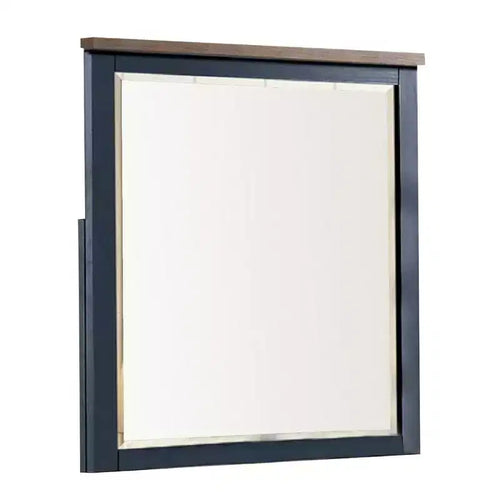 36 Inch Dresser Mirror, Blue Pinewood Frame, Dark Brown Top