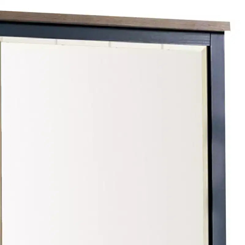 36 Inch Dresser Mirror, Blue Pinewood Frame, Dark Brown Top