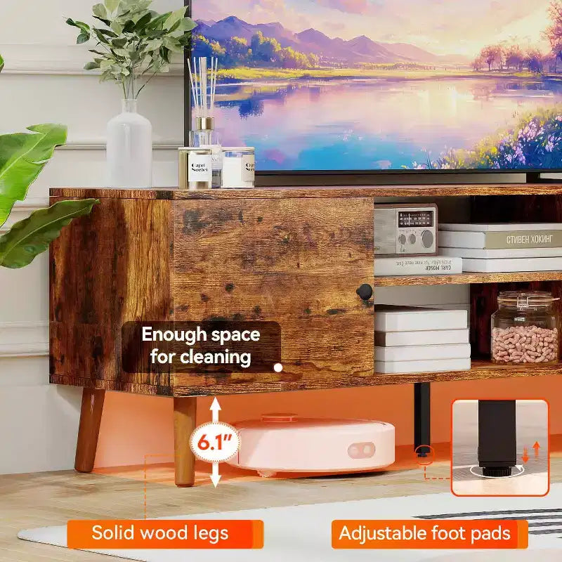 TV Stand for 55 60 Inch TVs,Entertainment Center with 2 Storage Cabinets and Open Shelves, Modern Media Console Table
