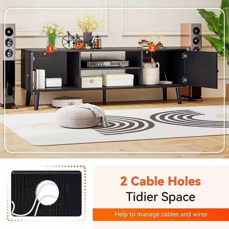 TV Stand for 55 60 Inch TVs,Entertainment Center with 2 Storage Cabinets and Open Shelves, Modern Media Console Table