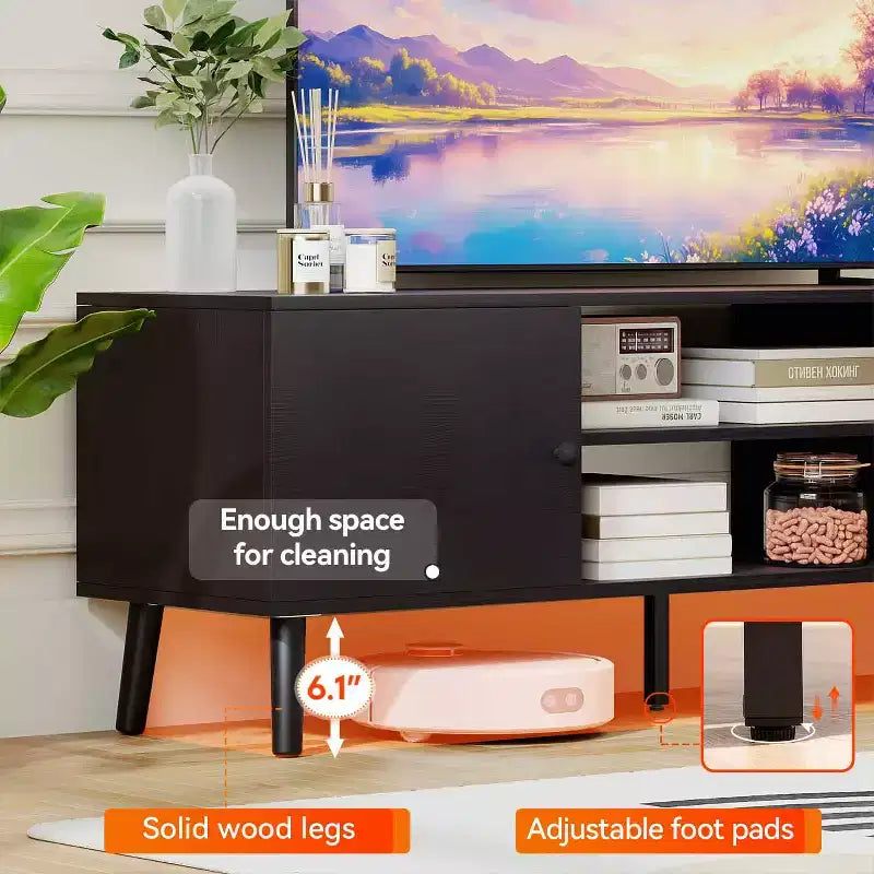 TV Stand for 55 60 Inch TVs,Entertainment Center with 2 Storage Cabinets and Open Shelves, Modern Media Console Table