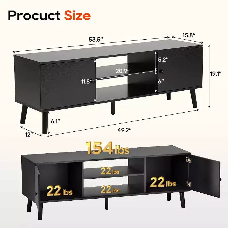 TV Stand for 55 60 Inch TVs,Entertainment Center with 2 Storage Cabinets and Open Shelves, Modern Media Console Table