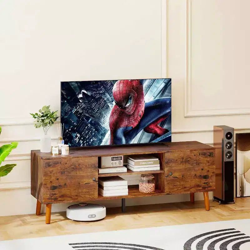 TV Stand for 55 60 Inch TVs,Entertainment Center with 2 Storage Cabinets and Open Shelves, Modern Media Console Table
