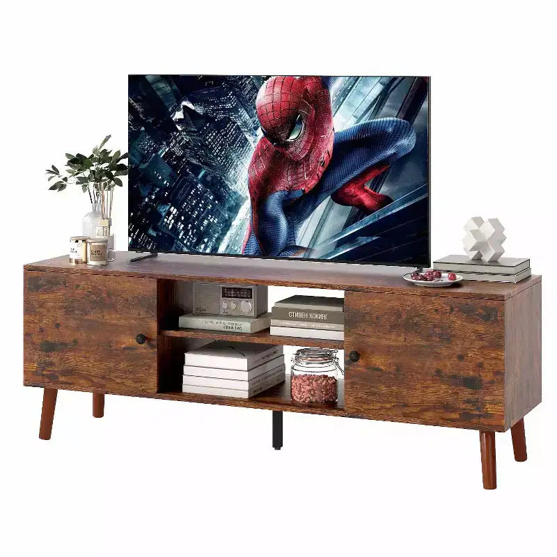 TV Stand for 55 60 Inch TVs,Entertainment Center with 2 Storage Cabinets and Open Shelves, Modern Media Console Table