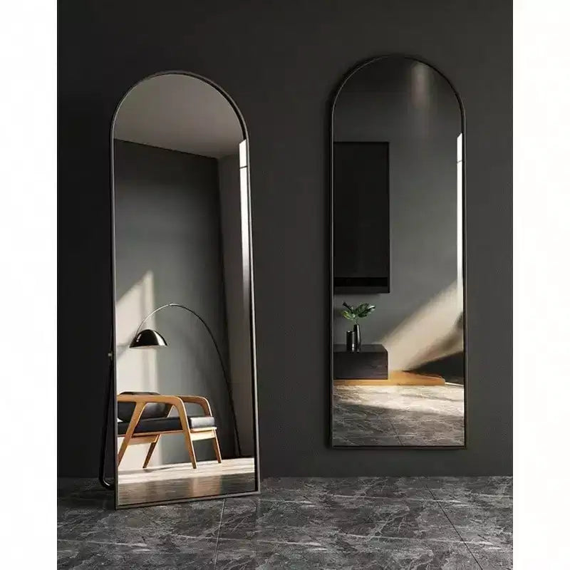 Arched Full Length Mirror Floor Mirror with Stand 18x58 Inch Black Wall Mirror Bedroom Body Mirror Large Size Strong Frame