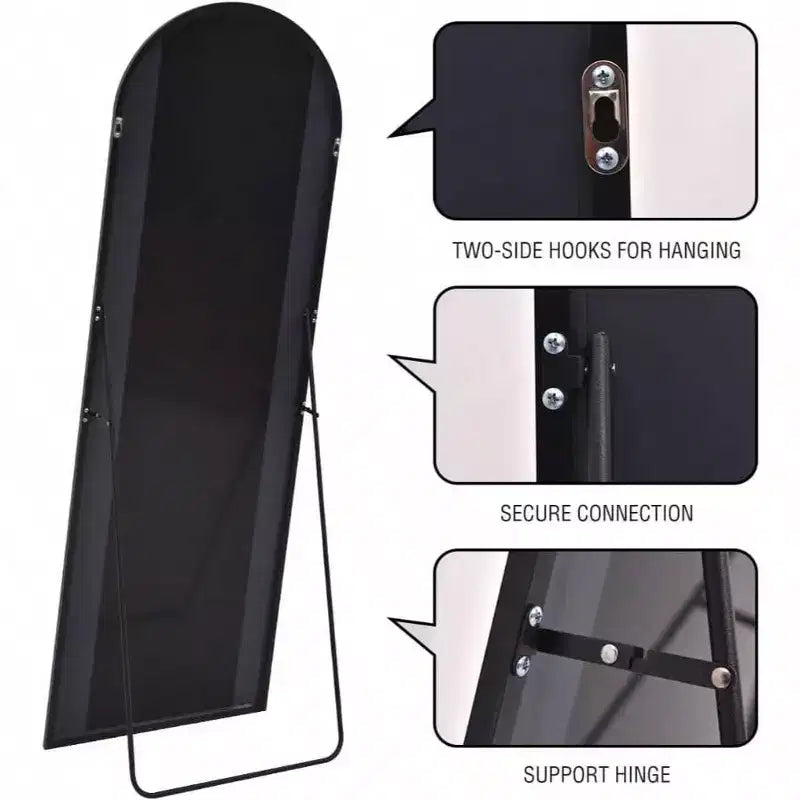 Arched Full Length Mirror Floor Mirror with Stand 18x58 Inch Black Wall Mirror Bedroom Body Mirror Large Size Strong Frame