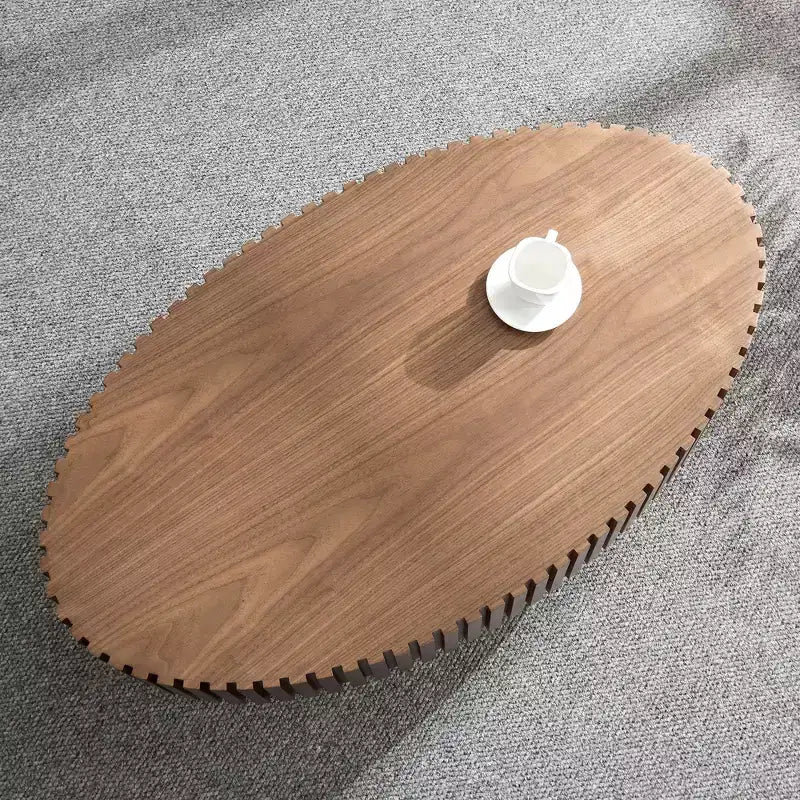 43 Inch Modern Drum Oval Coffee Table, MDF Center Table for Living Room Bedroom, Small Space Friendly Coffee Table