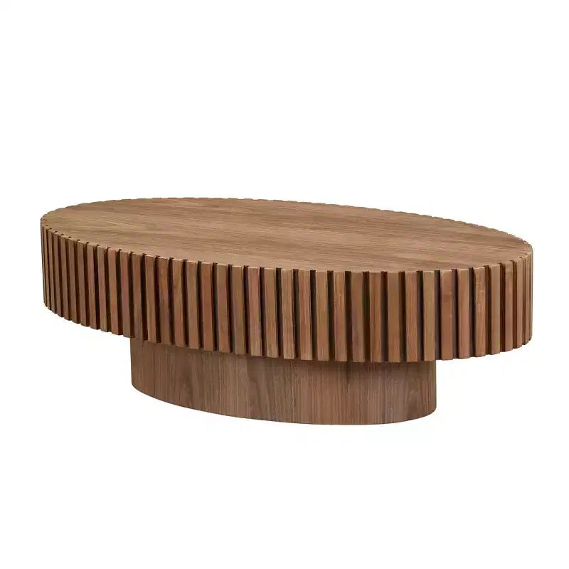43 Inch Modern Drum Oval Coffee Table, MDF Center Table for Living Room Bedroom, Small Space Friendly Coffee Table