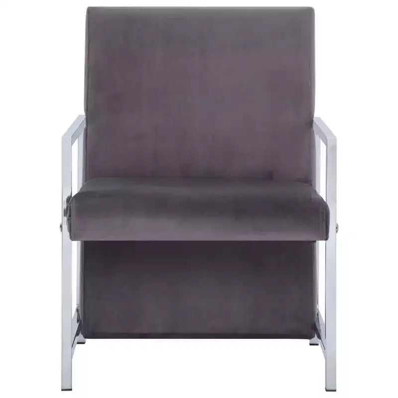 Armchair with Chrome Feet Dark Gray Velvet