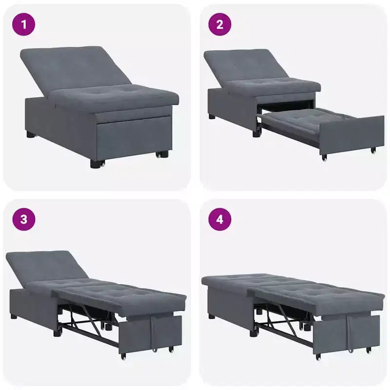 Sofa Bed Dark gray 67 x 194 x 38 cm Velvet