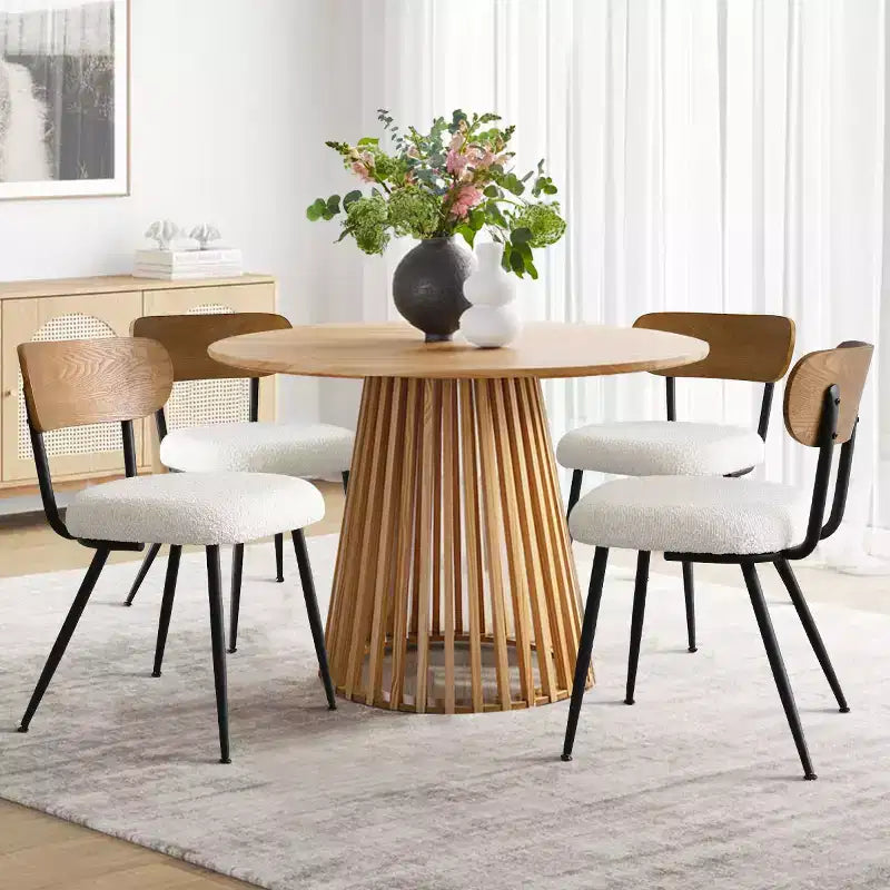 Mid-Century Modern Upholstered Dining Chairs Set of 4, Armless Side Chairs with Black Metal Legs, Boucle Seats and Curved Backrest - Panipeachy