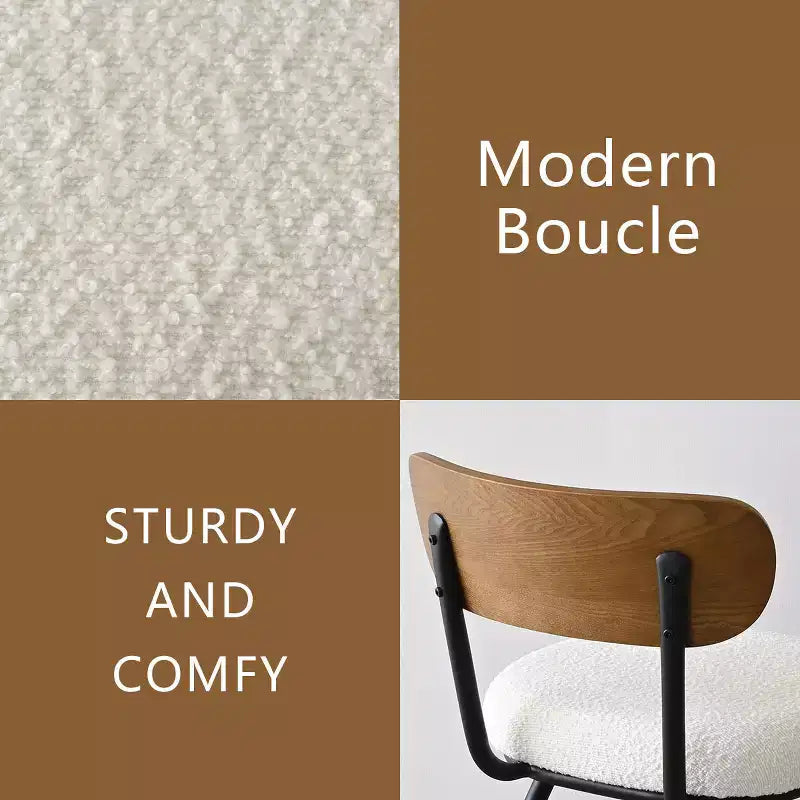 Mid-Century Modern Upholstered Dining Chairs Set of 4, Armless Side Chairs with Black Metal Legs, Boucle Seats and Curved Backrest - Panipeachy
