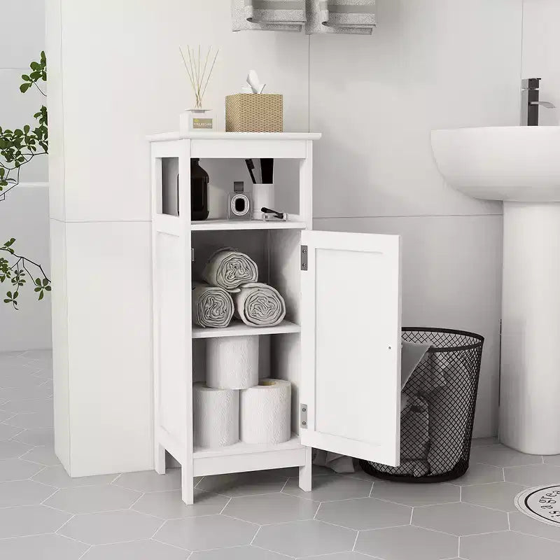 Bathroom Single Door Cabinet Multi-functional Wooden Storage Cabinet With Adjustable Shelf Open Shelf For Bathroom Kitchen Living Room White