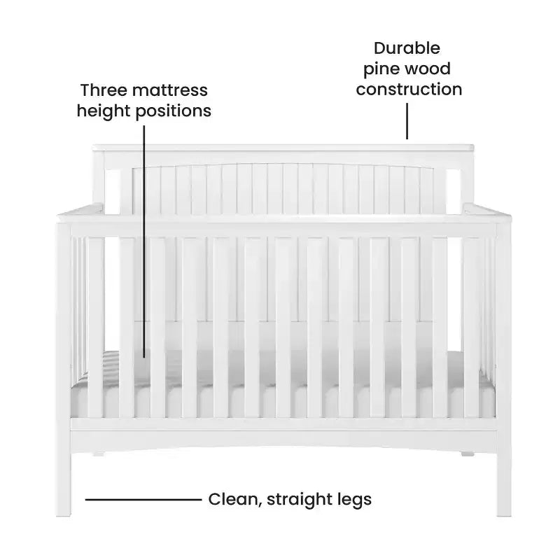Scout 4-in-1 Convertible Crib, Converts to Day Bed, Toddler Bed and Full Size Bed, 3 Mattress Positions, Baby Safe Finish