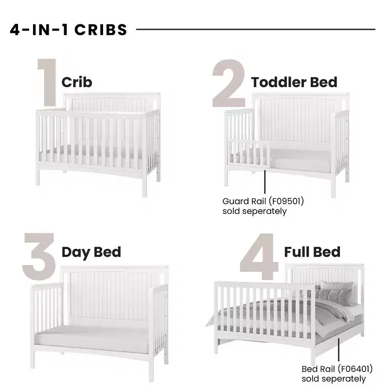 Scout 4-in-1 Convertible Crib, Converts to Day Bed, Toddler Bed and Full Size Bed, 3 Mattress Positions, Baby Safe Finish