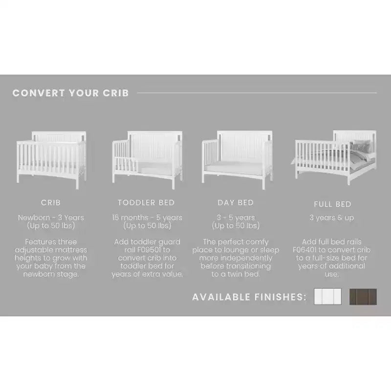 Scout 4-in-1 Convertible Crib, Converts to Day Bed, Toddler Bed and Full Size Bed, 3 Mattress Positions, Baby Safe Finish