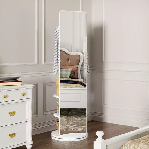 360 Rotating 66x14 Multifunctional Full Length Mirror with Hook Storage Rack Coat Rack with Mirror Solid Wood Floor Mirror Bedroom Living Room