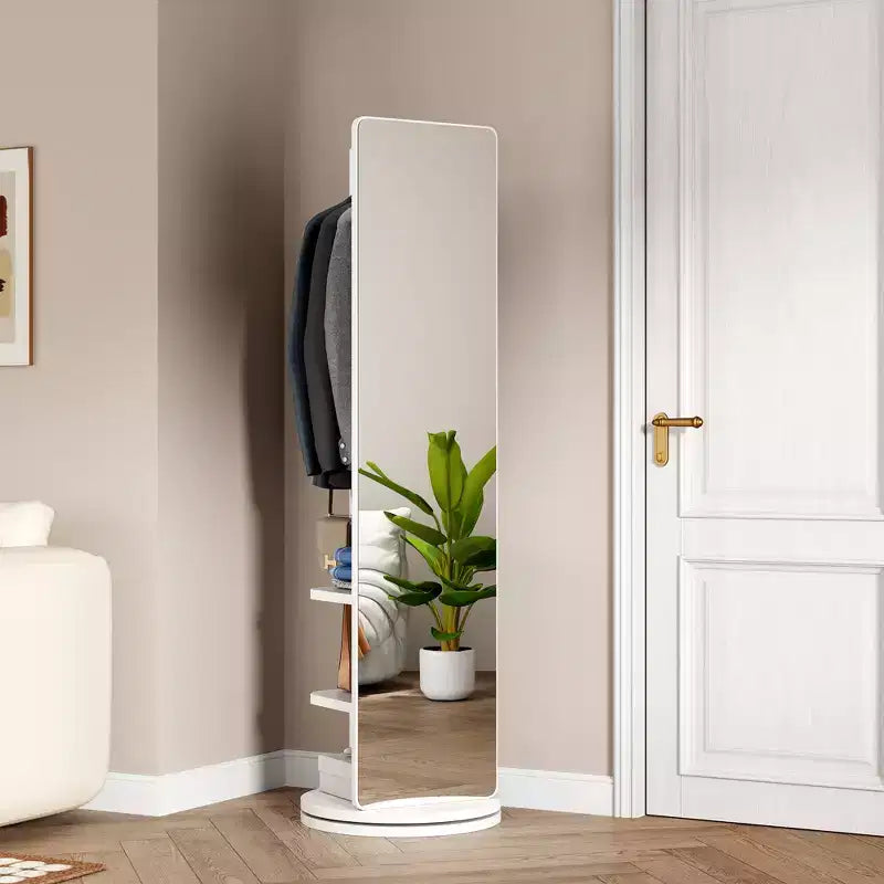 360 Rotating 66x14 Multifunctional Full Length Mirror with Hook Storage Rack Coat Rack with Mirror Solid Wood Floor Mirror Bedroom Living Room