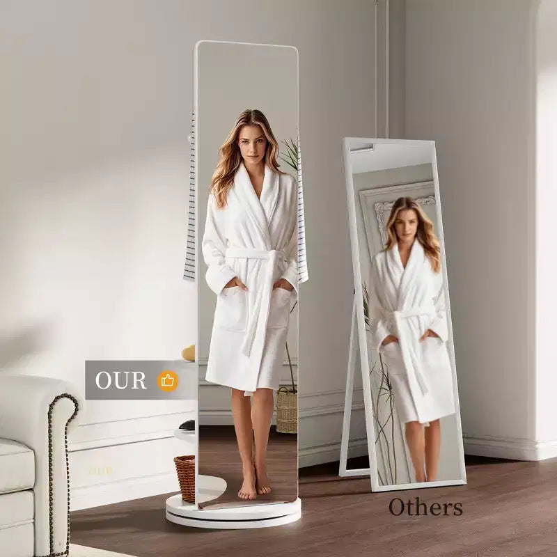 360 Rotating 66x14 Multifunctional Full Length Mirror with Hook Storage Rack Coat Rack with Mirror Solid Wood Floor Mirror Bedroom Living Room