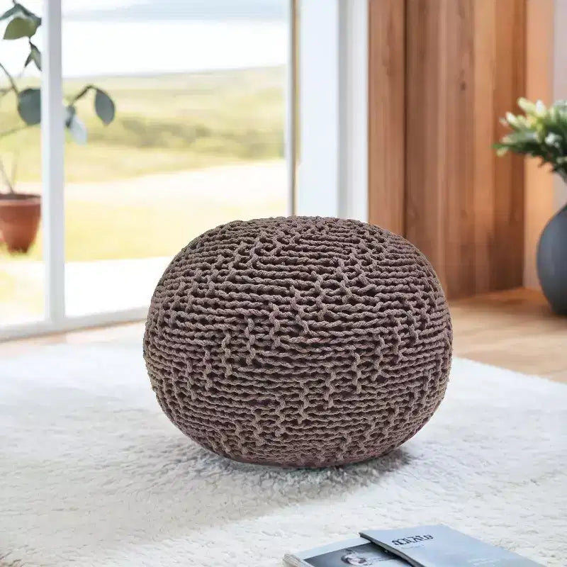 Knitted Bean Bag Sofa, Ottoman Chair Round Pouf, Floor Chair Comfy Chair for Living Room, Bedroom, Dorm, No Assembly