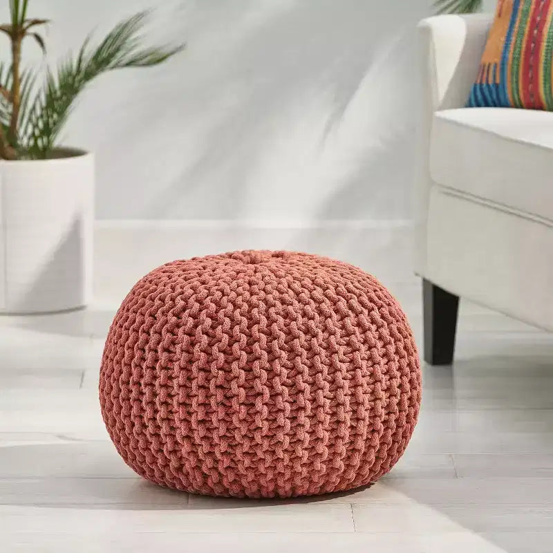 Knitted Bean Bag Sofa, Ottoman Chair Round Pouf, Floor Chair Comfy Chair for Living Room, Bedroom, Dorm, No Assembly