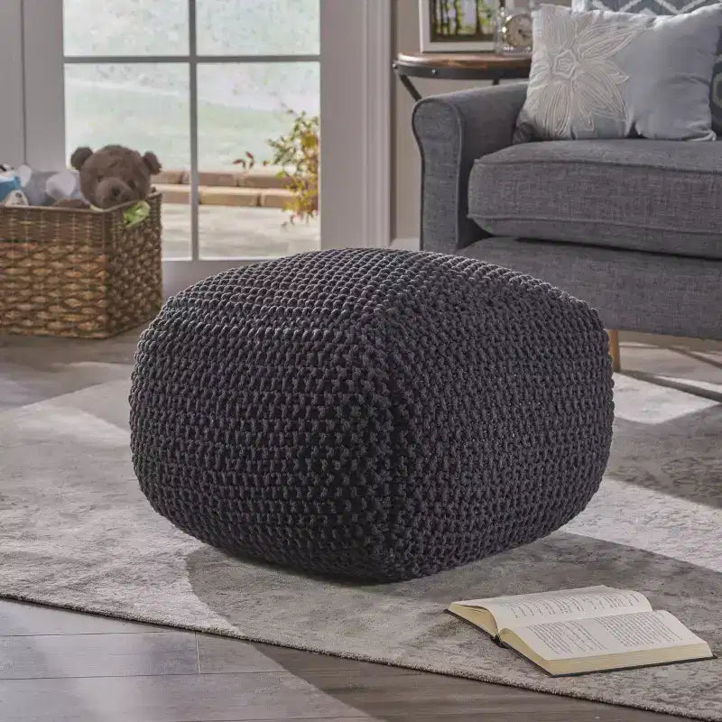 Knitted Bean Bag Sofa, Ottoman Chair Round Pouf, Floor Chair Comfy Chair for Living Room, Bedroom, Dorm, No Assembly