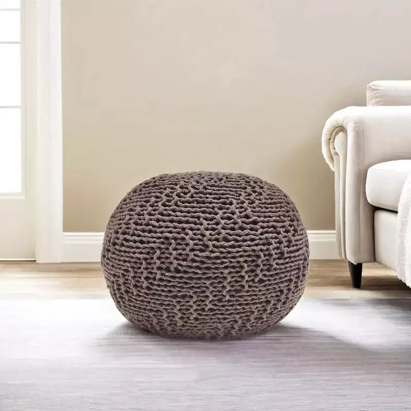 Knitted Bean Bag Sofa, Ottoman Chair Round Pouf, Floor Chair Comfy Chair for Living Room, Bedroom, Dorm, No Assembly